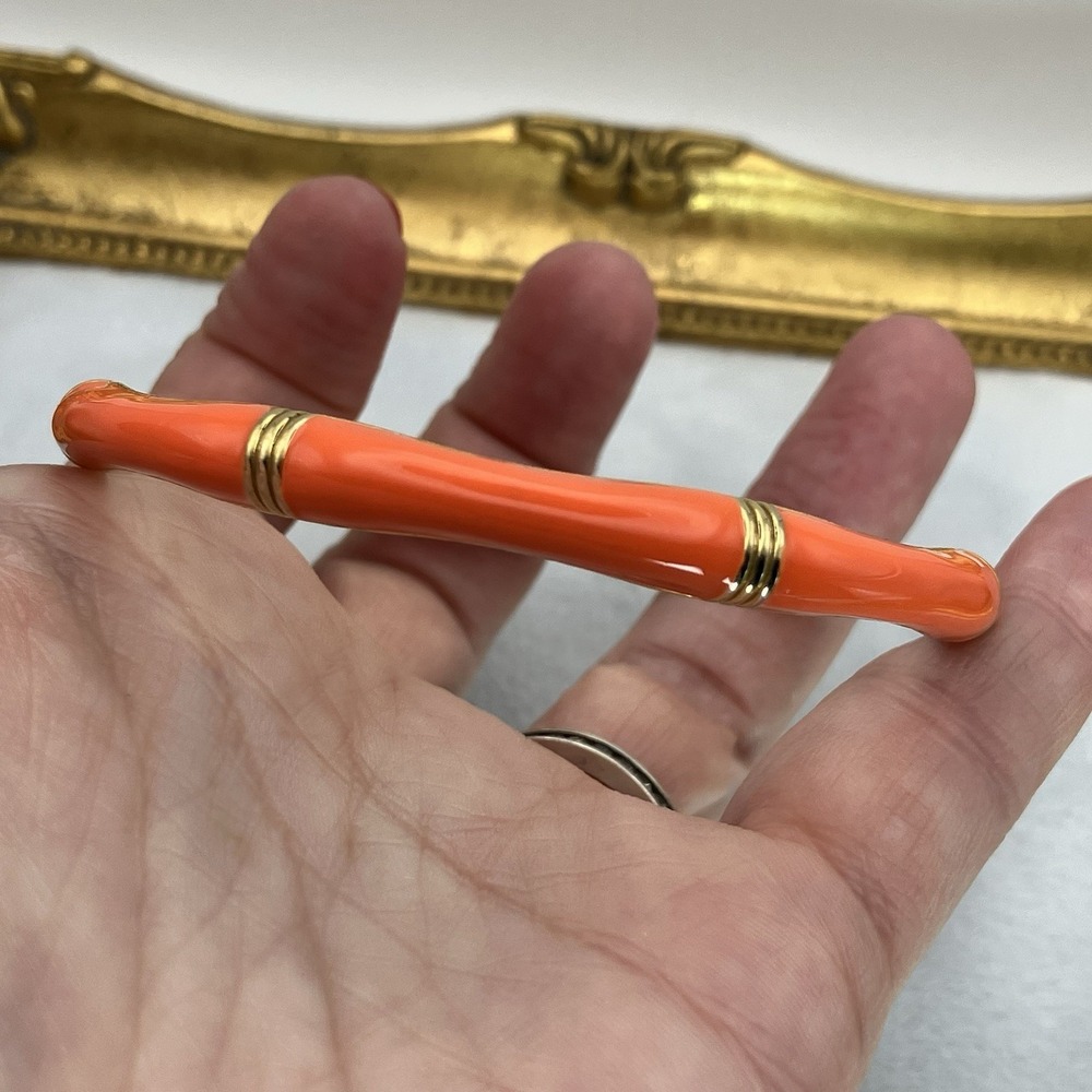 J. Crew Bracelet Orange Enamel Gold Tone Slim Bangle Preppy Classic Minimalist - Picture 5 of 10